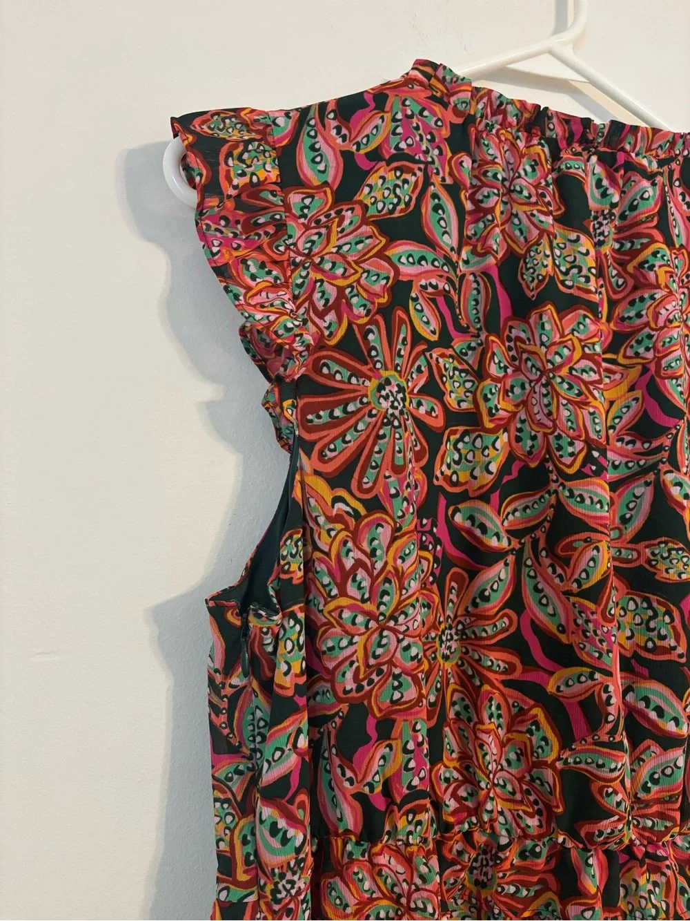 J. Crew Floral Green and Pink Ruffle Sleeveless Dress Colorful Garden Tiered 10